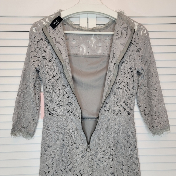 VICI Shift Dress Gray Cotton Lace Eyelet Embark In Style Women's Small High Neck - Picture 5 of 15